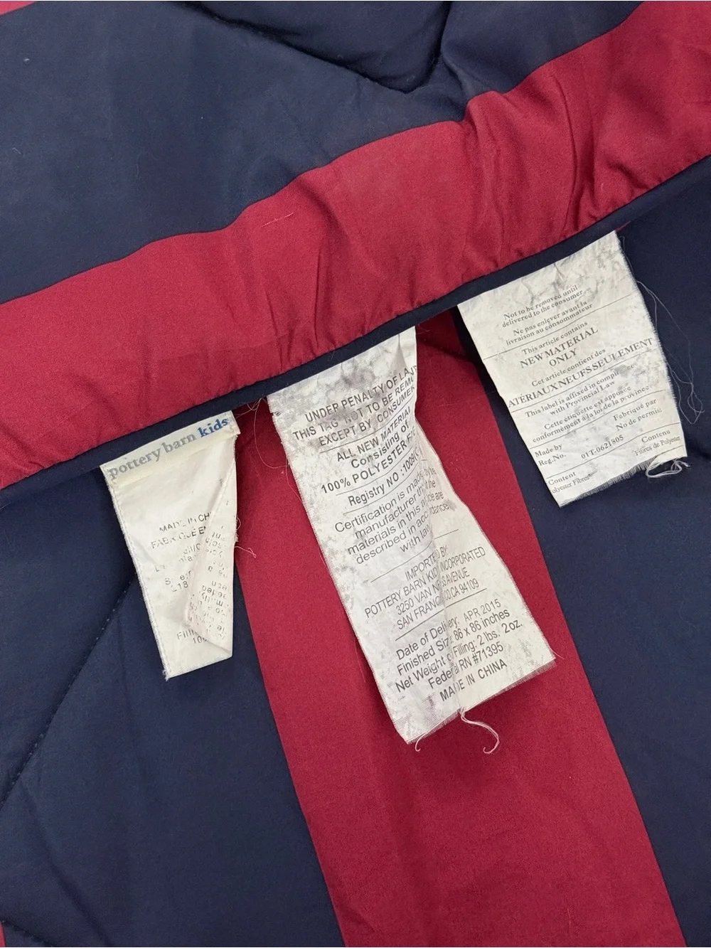Pottery Barn Kids Rugby Stripe Navy Red Queen Size